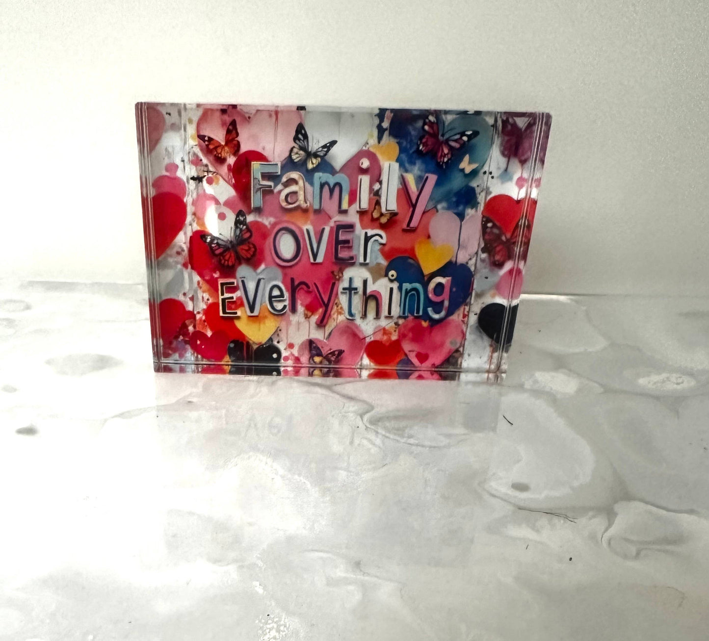 Family Over Everything Crystal Block Table Decor