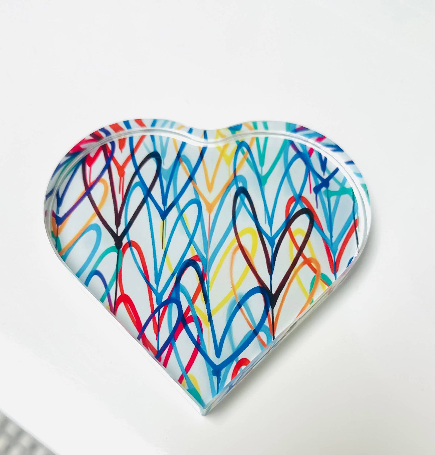 Colorful Graffiti Hearts Crystal Heart Paperweight Decor   