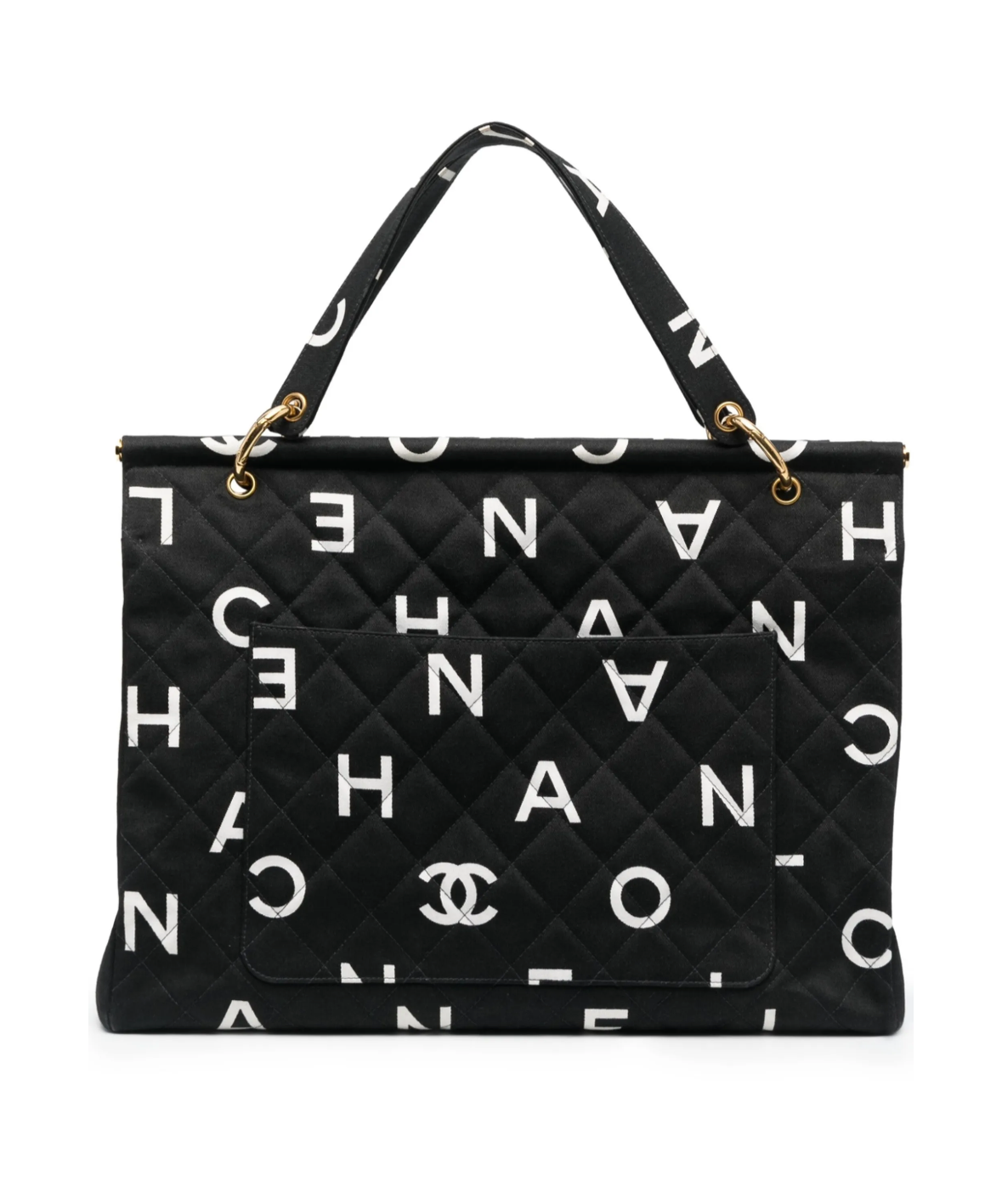 Chanel Logo Print Diamond Quilted Tote