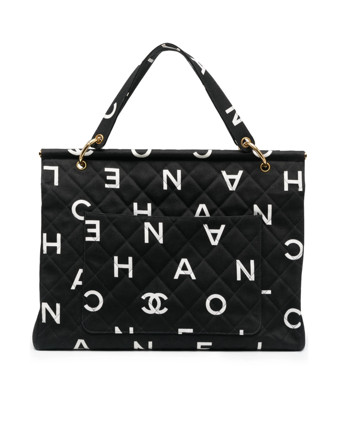 Chanel Logo Print Diamond Quilted Tote