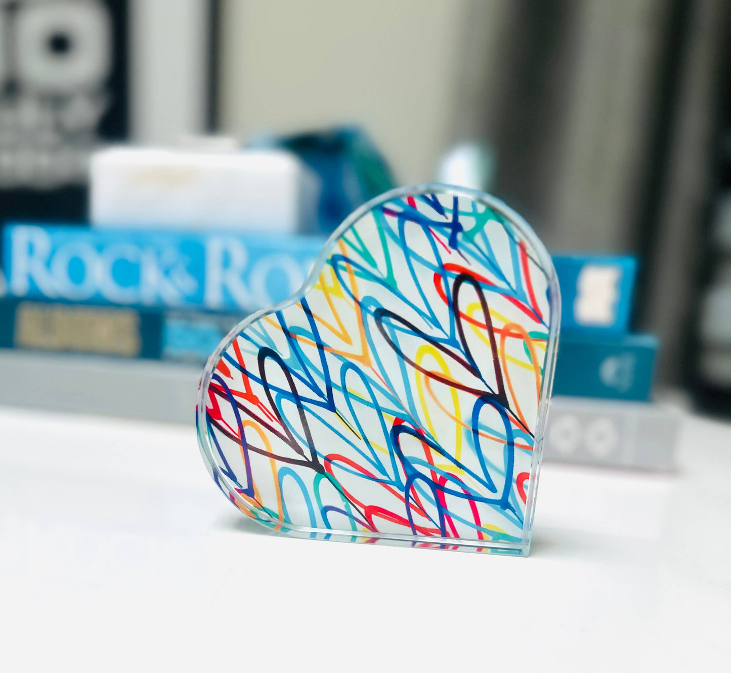 Colorful Graffiti Hearts Crystal Heart Paperweight Decor   