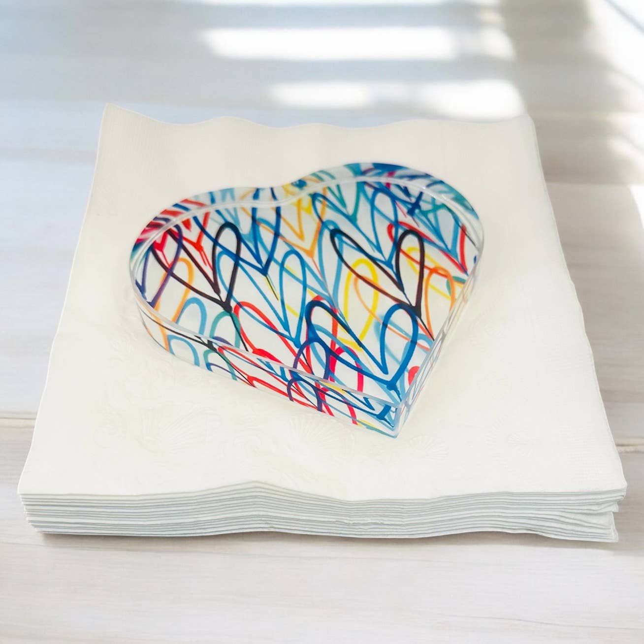 Colorful Graffiti Hearts Crystal Heart Paperweight Decor   