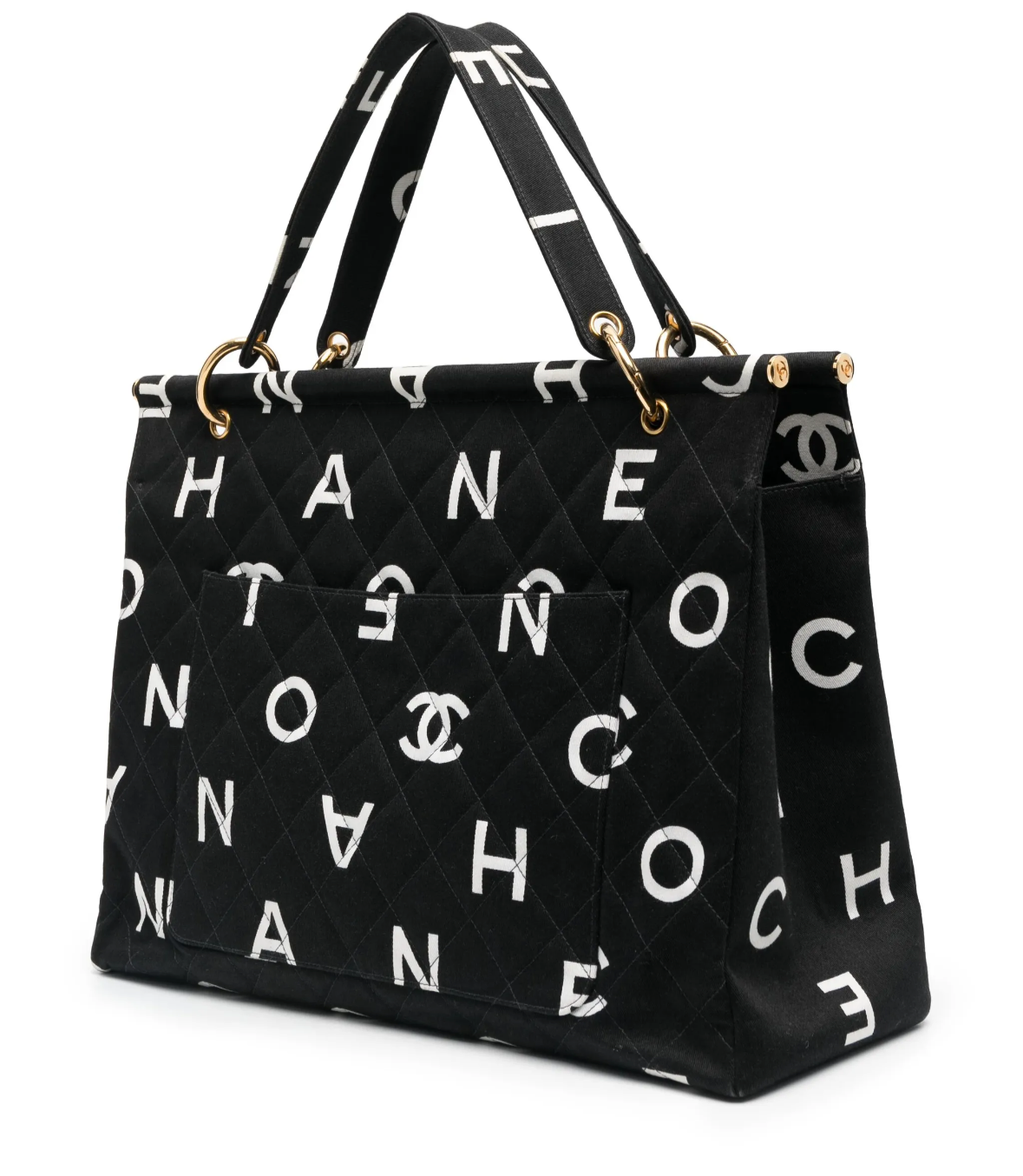 Chanel Logo Print Diamond Quilted Tote