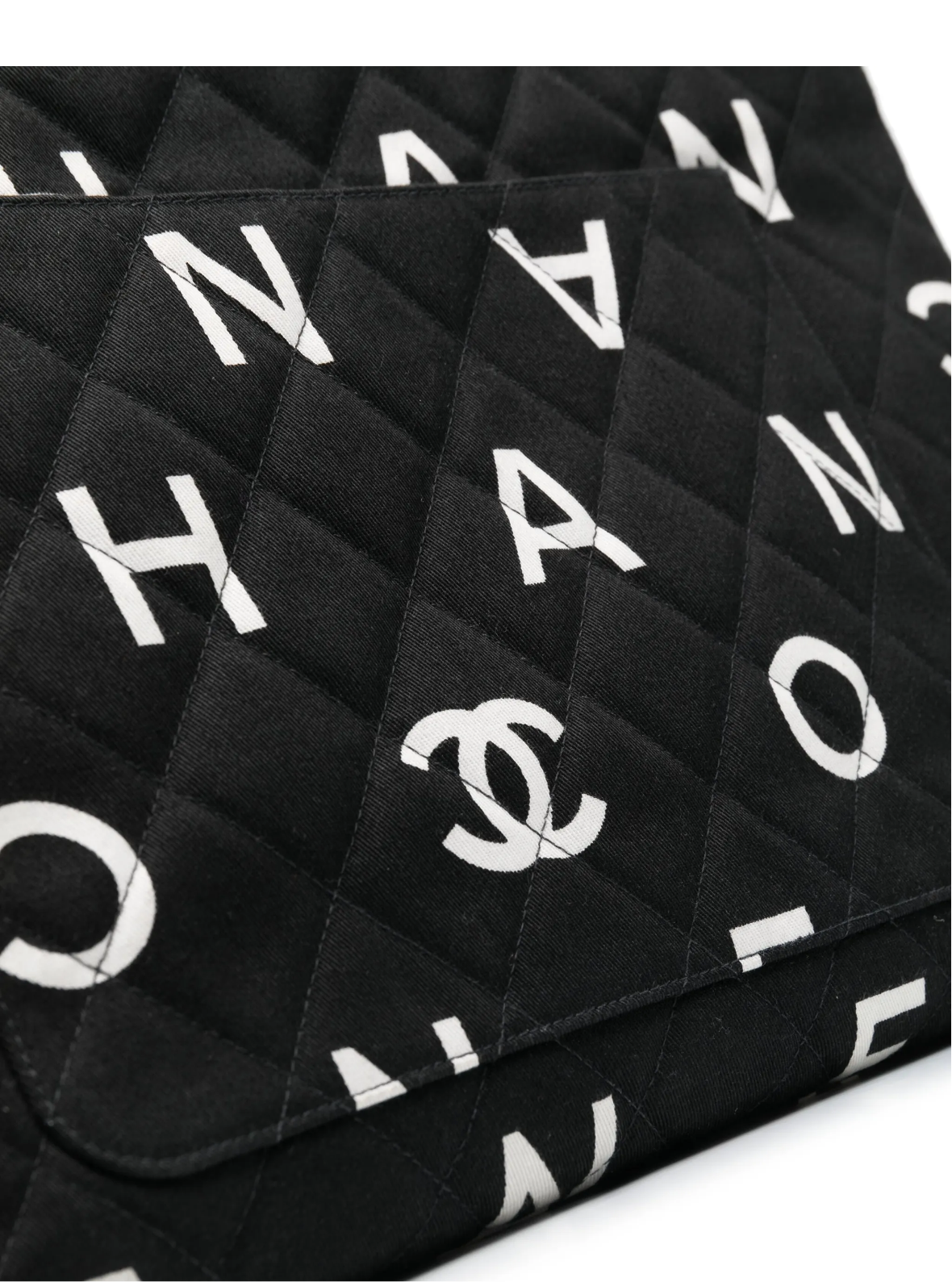 Chanel Logo Print Diamond Quilted Tote