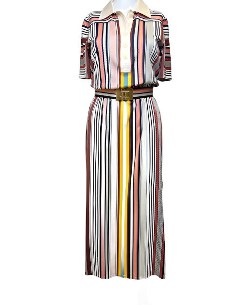 Tory Burch Striped Long Belted Dress