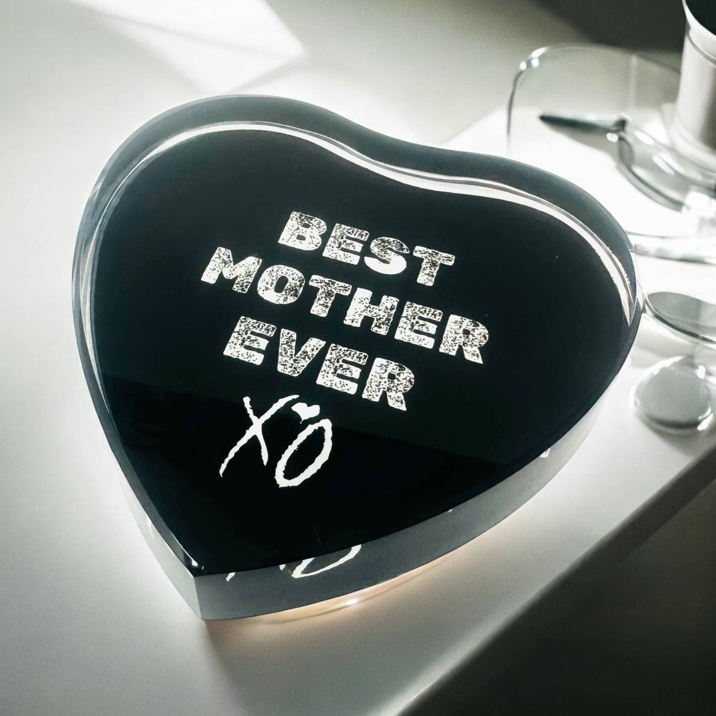 Best Mother Crystal Heart Paperweight Decor   