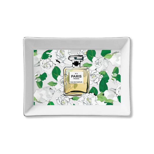 Green Floral with Perfume Bottle Ceramic Tray